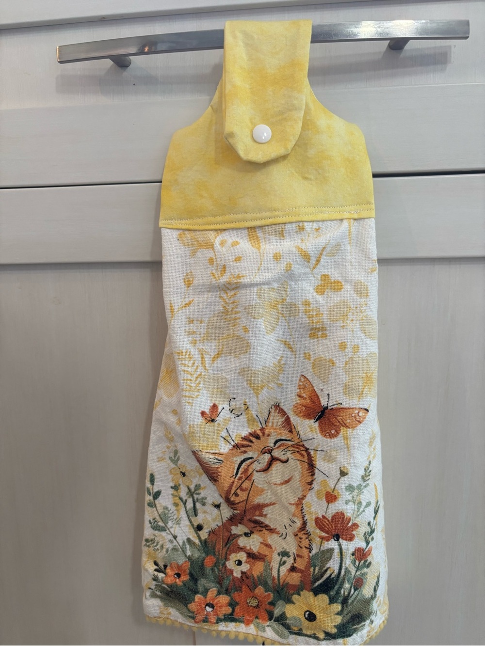Handmade Hanging Kitchen Towel – Cute Cat & Butterfly Design
